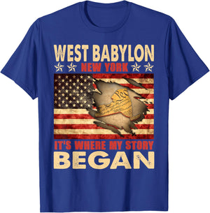 West Babylon New York USA Flag 4th Of July T-Shirt - T-Shirt | Royal