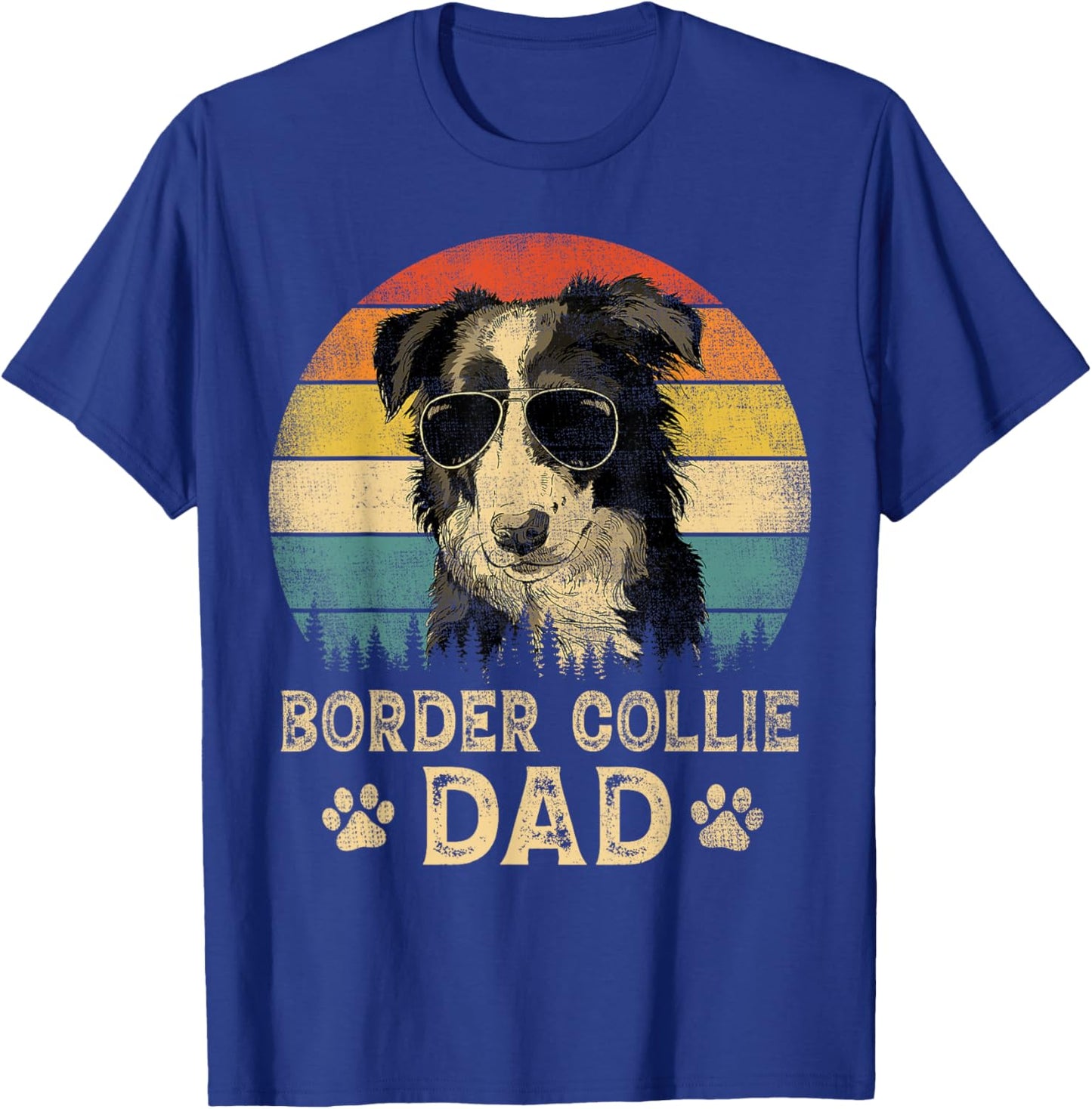 Vintage Border Collie Dad Dog Lovers Father's Day T-Shirt - T-Shirt | Royal