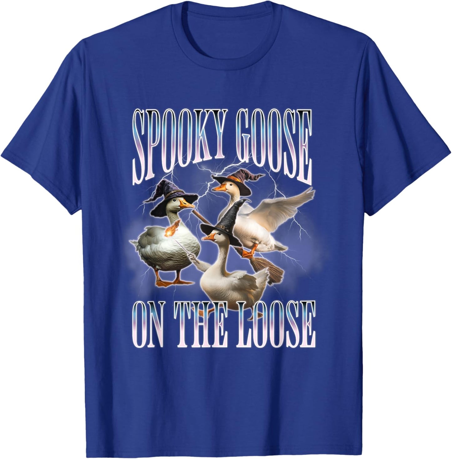 Spooky Goose On The Loose Silly Goose Meme Retro Halloween T-Shirt - T-Shirt | Royal