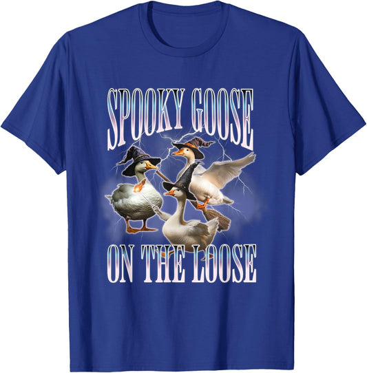 Spooky Goose On The Loose Silly Goose Meme Retro Halloween T-Shirt - T-Shirt | Royal