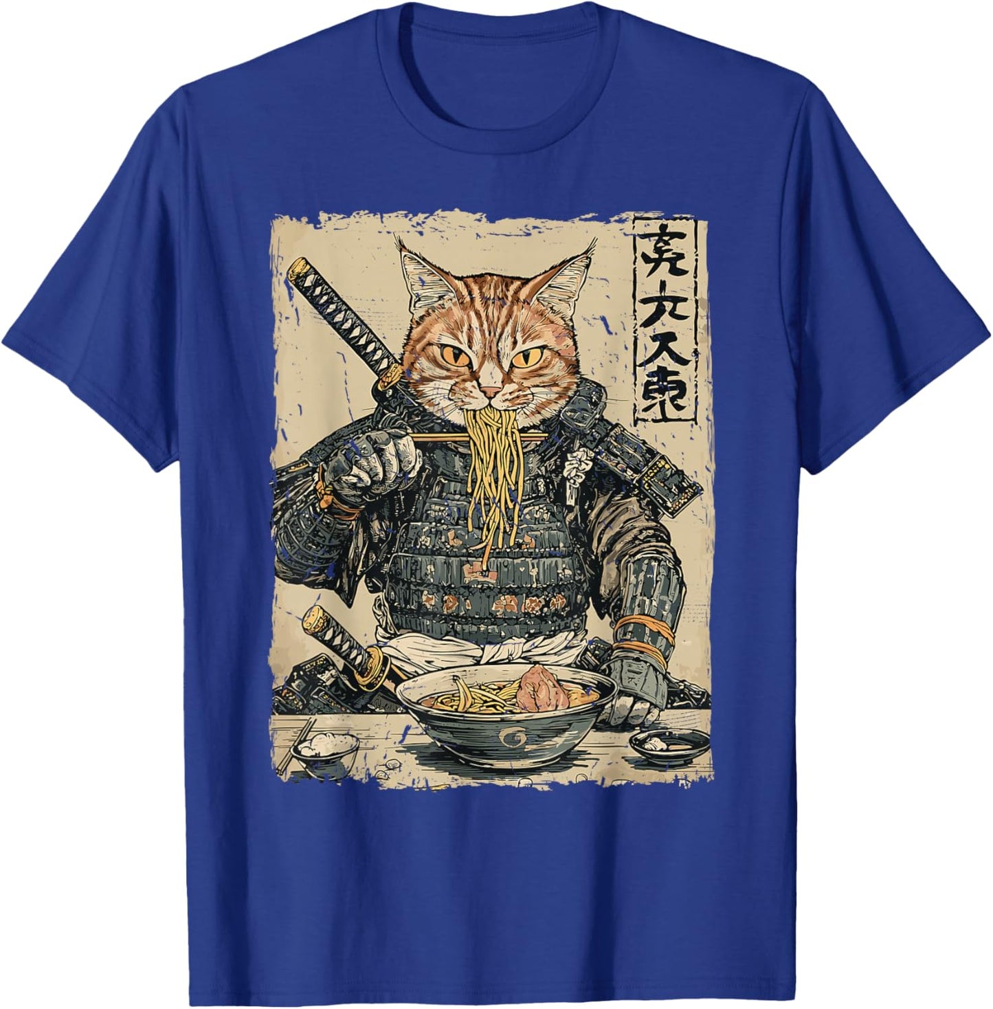 Samurai Cat Loves Ramen Funny Anime Japanese Artwork Samurai T-Shirt - T-Shirt | Royal