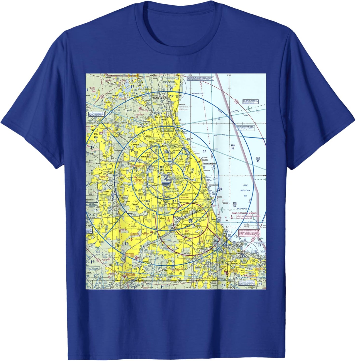 Aeronautical VFR Sectional Chart - Chicago T-Shirt - T-Shirt | Royal