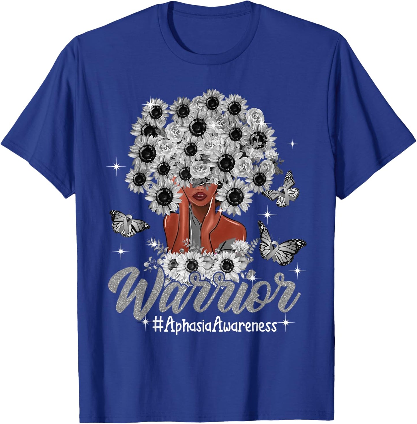 Warrior Black Women Sunflower Hair Aphasia Awareness T-Shirt - T-Shirt | Royal