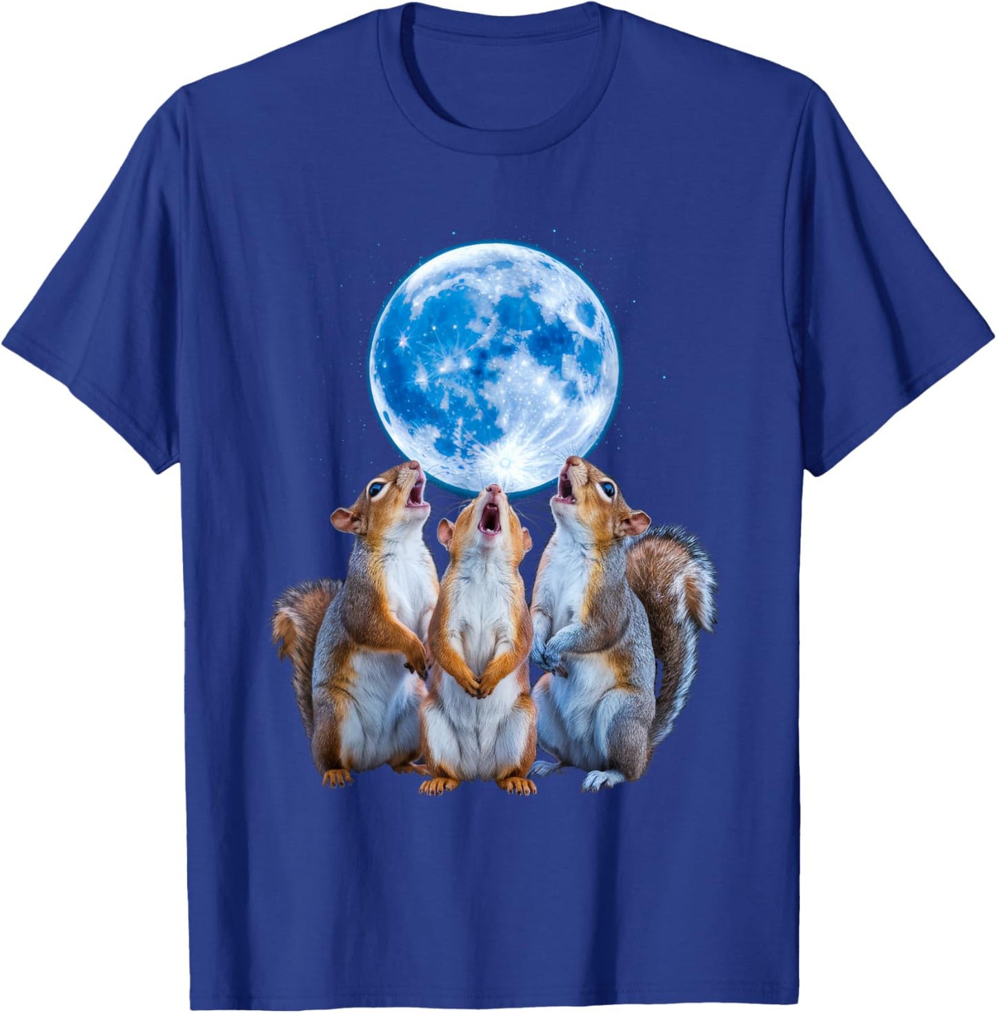Three Squirrels Howling At The Moon, 3 Squirrel Moon T-Shirt - T-Shirt | Royal