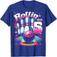 Bowling Birthday Rollin into 5 Party 5th Birthday Retro Girl T-Shirt - T-Shirt | Royal
