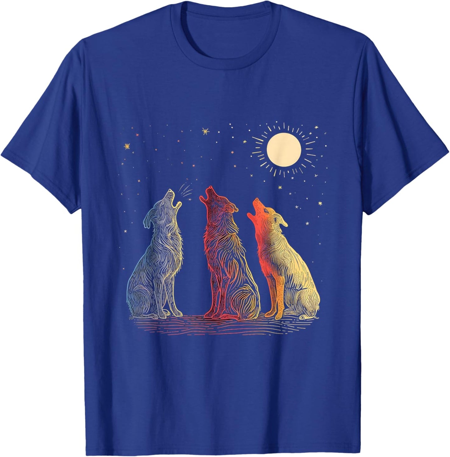 Dog Howling At The Moon Parody 3 Wolf Moon Wildlife Men Women Kids T-Shirt - T-Shirt | Royal