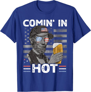 Coming in Hot 4th July President Lincoln Beer USA T-Shirt - T-Shirt | Royal