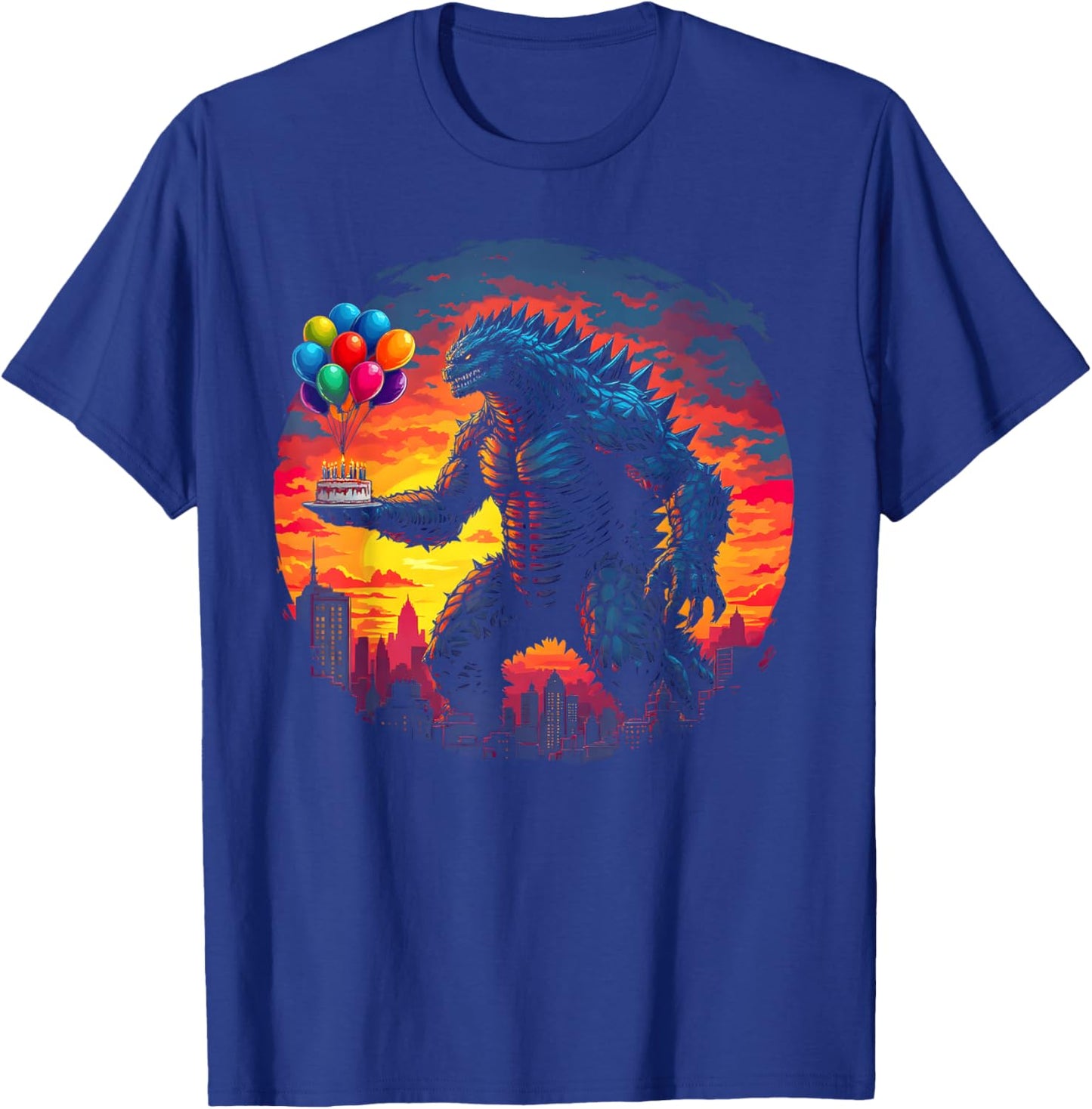 Kaiju Balloon And Cake Funny Japanese Monster Lover Birthday T-Shirt - T-Shirt | Royal