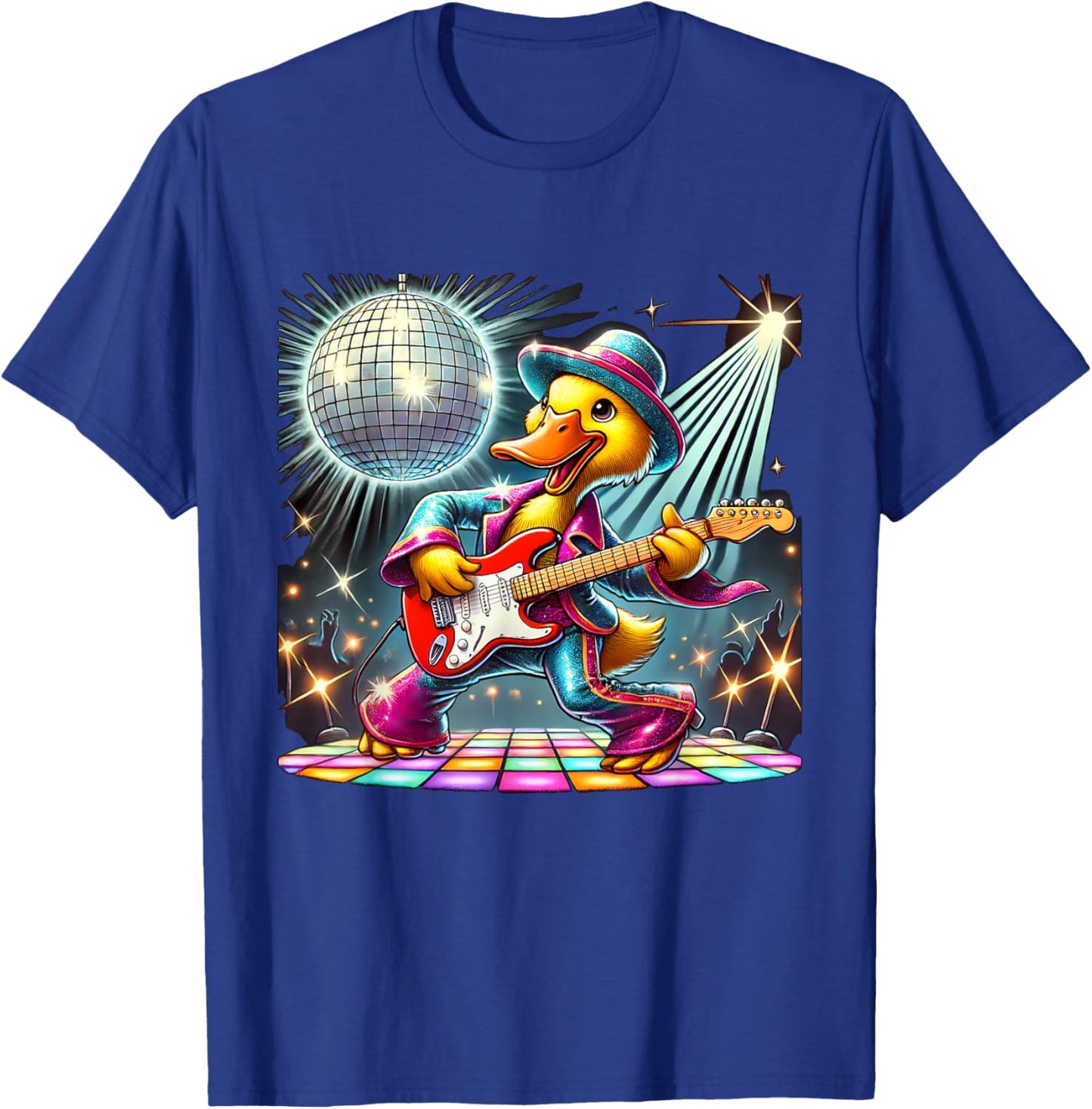 Disco Ball Guitar Duck T-Shirt - T-Shirt | Royal