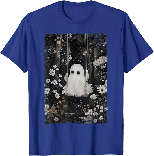 Cottagecore Ghost Swing Floral Aesthetic Halloween Spooky T-Shirt - T-Shirt | Royal