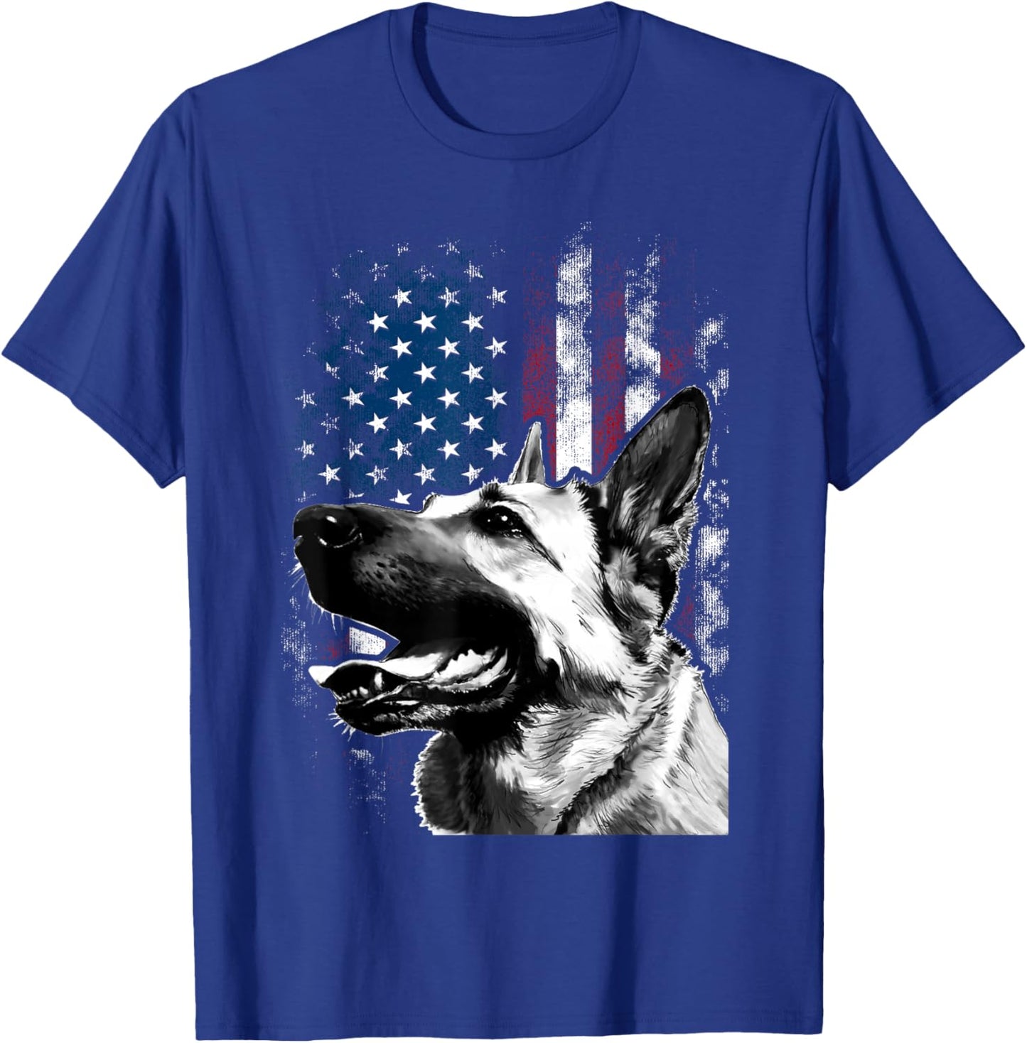 Vintage Patriotic German Shepherd American Flag 4th Of July T-Shirt - T-Shirt | Royal