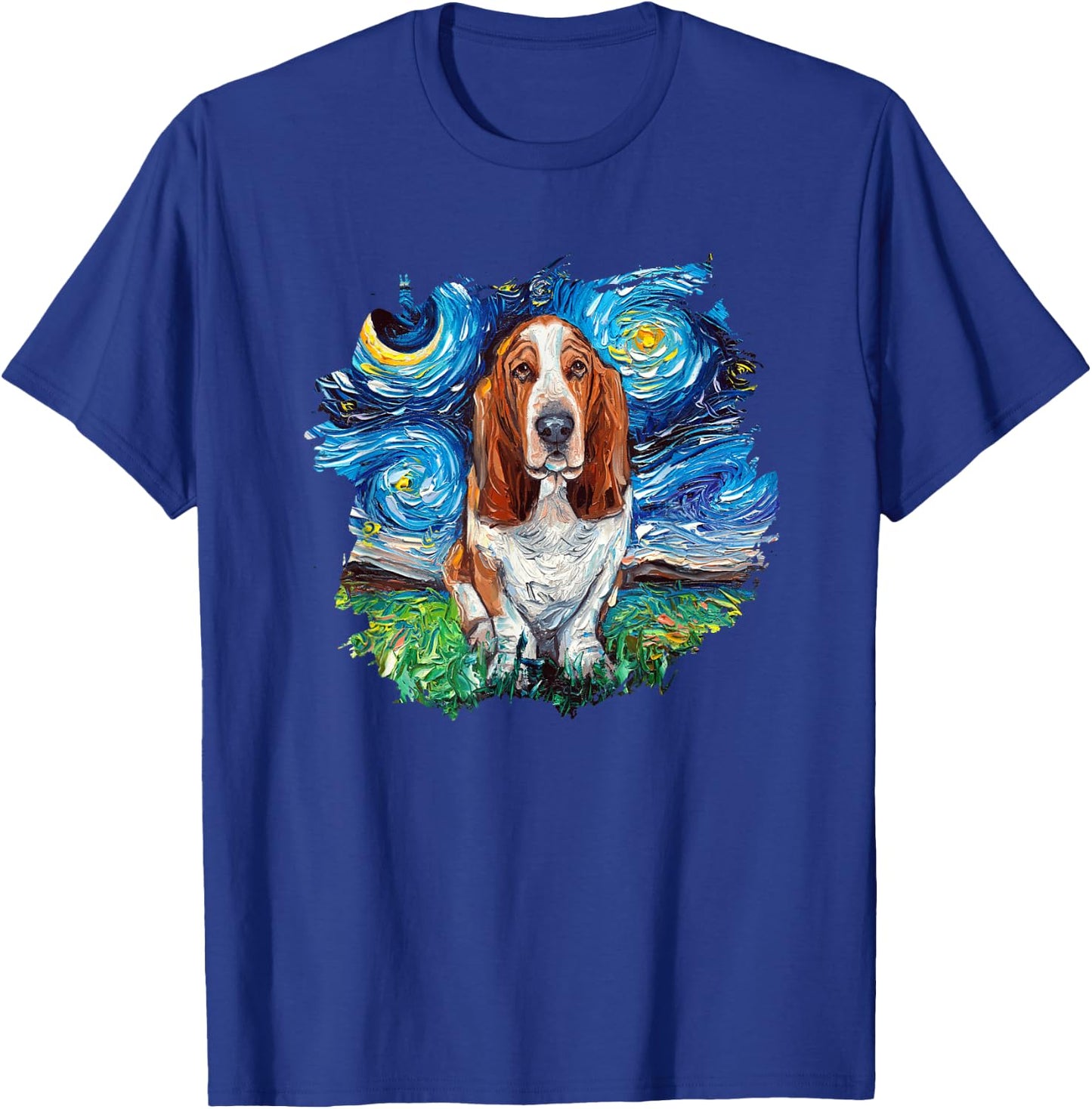 Basset Hound Starry Night Impressionist Dog Art by Aja T-Shirt - T-Shirt | Royal