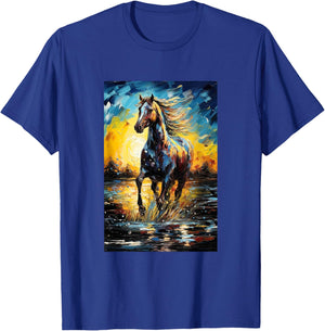 Horse Equestrian Riding - Van Gogh Style - Starry Night T-Shirt - T-Shirt | Royal