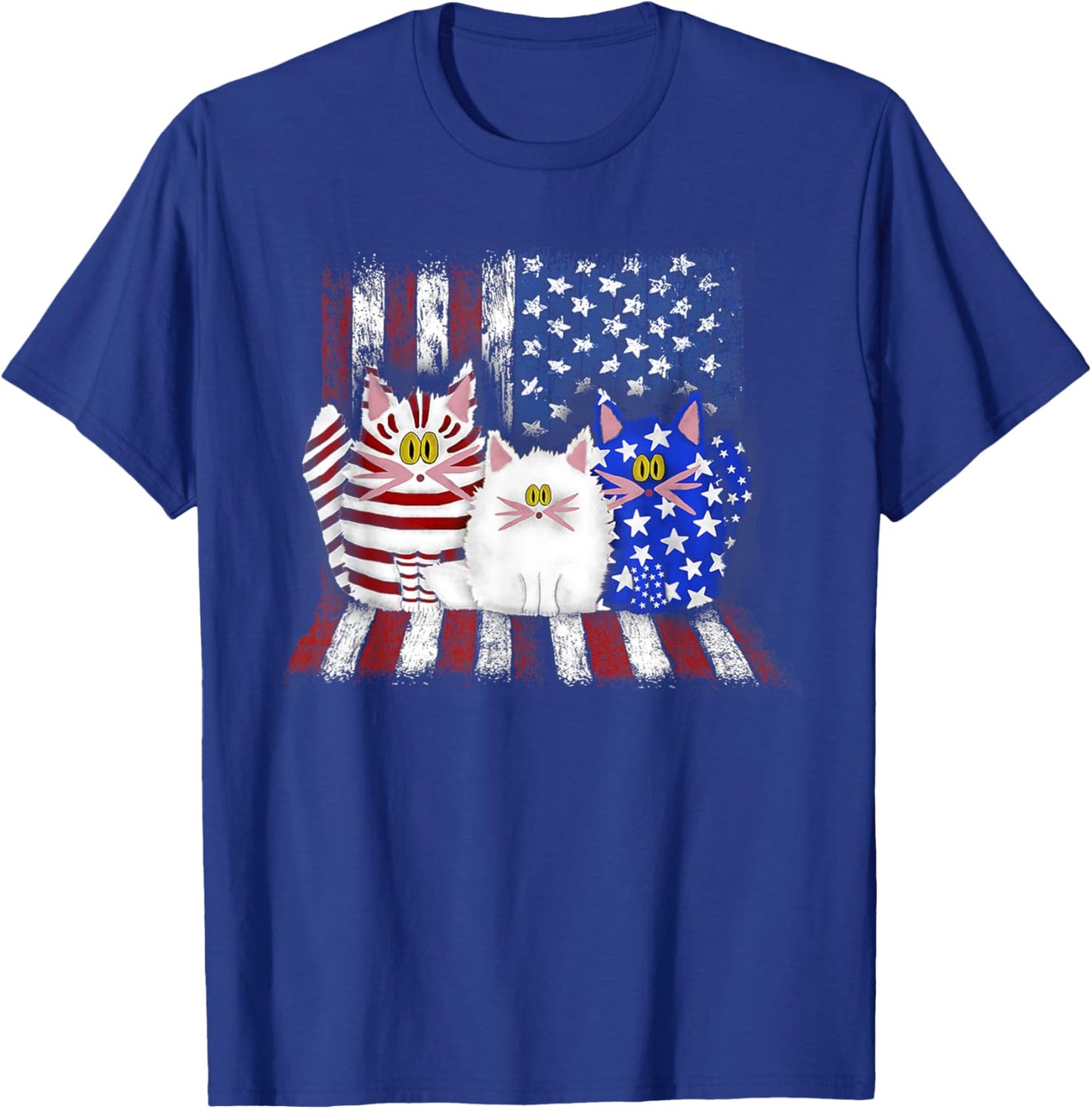 Three Cats American Flag - Blue - Cat - White - Cat - Red T-Shirt - T-Shirt | Royal