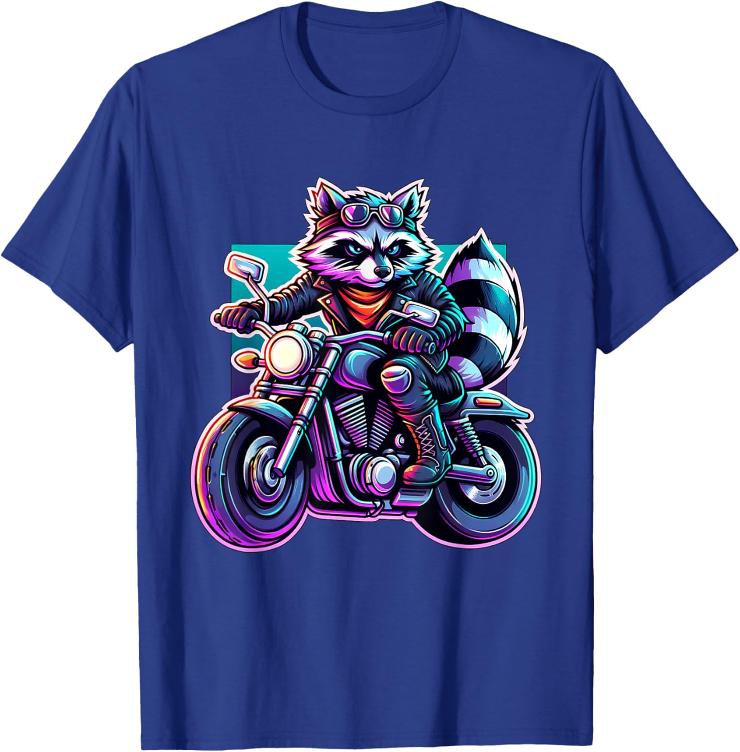 Biker Racoon Riding Motorbike T-Shirt - T-Shirt | Royal