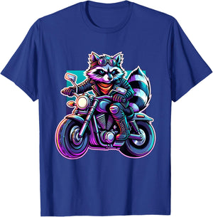 Biker Racoon Riding Motorbike T-Shirt - T-Shirt | Royal