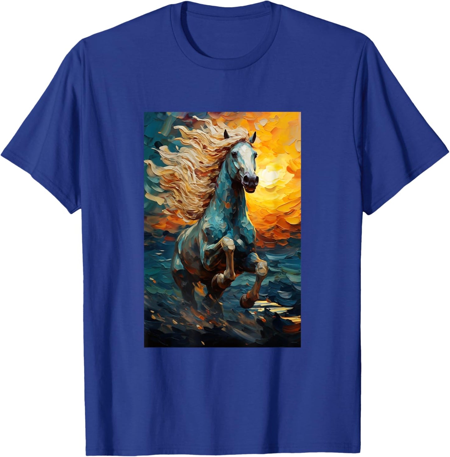 Horse Equestrian Riding - Van Gogh Style - Starry Night T-Shirt - T-Shirt | Royal