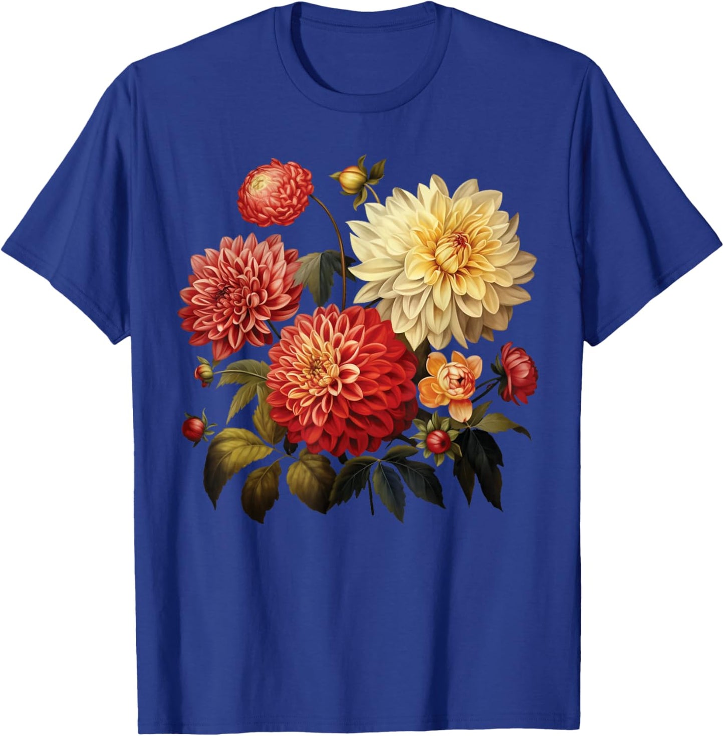 Vintage Graphic Floral Wildflower Dahlia - Women's Black Cotton 100% Short Sleeve - Small T-Shirt - T-Shirt | Royal