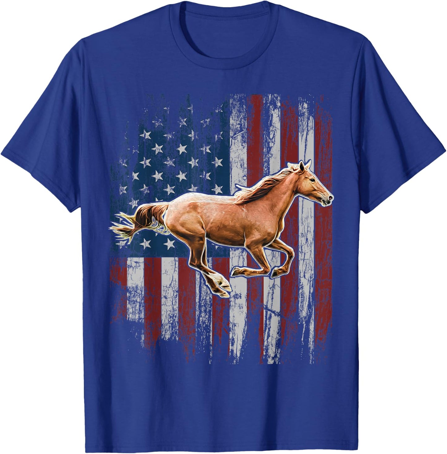 Patriotic Horse American Flag Horseback Riding Farm Gift T-Shirt - T-Shirt | Royal