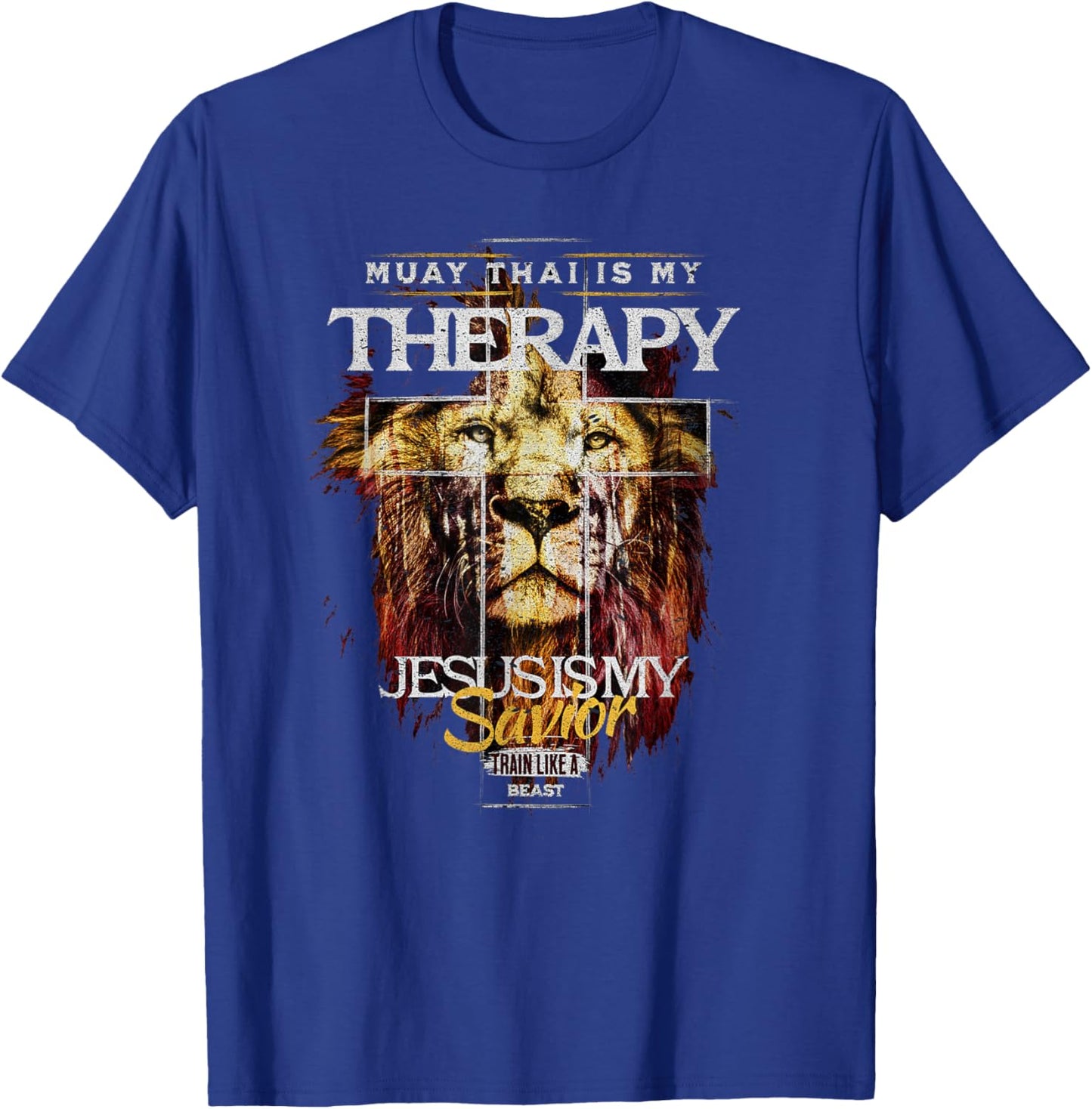 Muay Thai Is My Therapy :: Jesus My Savior MMA Fighter Lion T-Shirt - T-Shirt | Royal