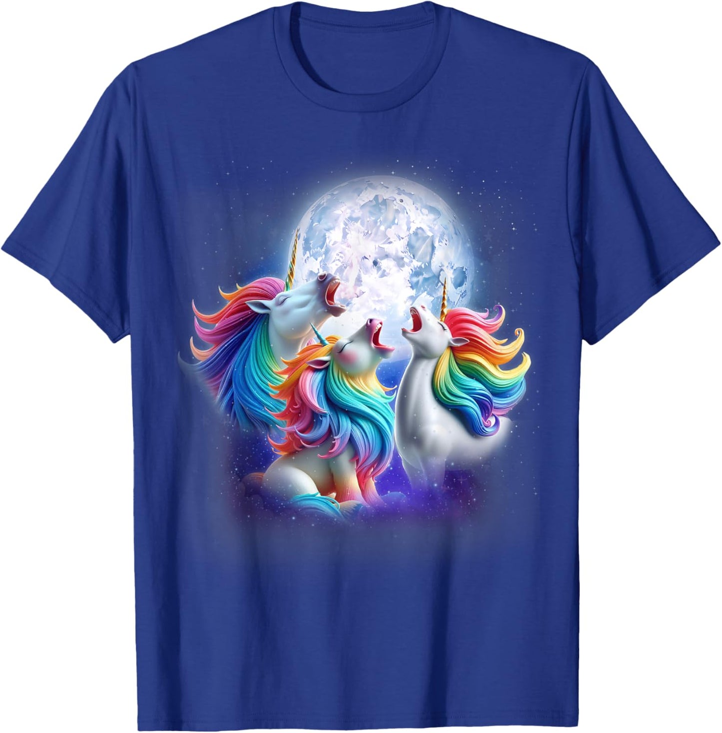 3 Unicorns Howling At The Moon Funny Mythical Unicorn Lover T-Shirt - T-Shirt | Royal