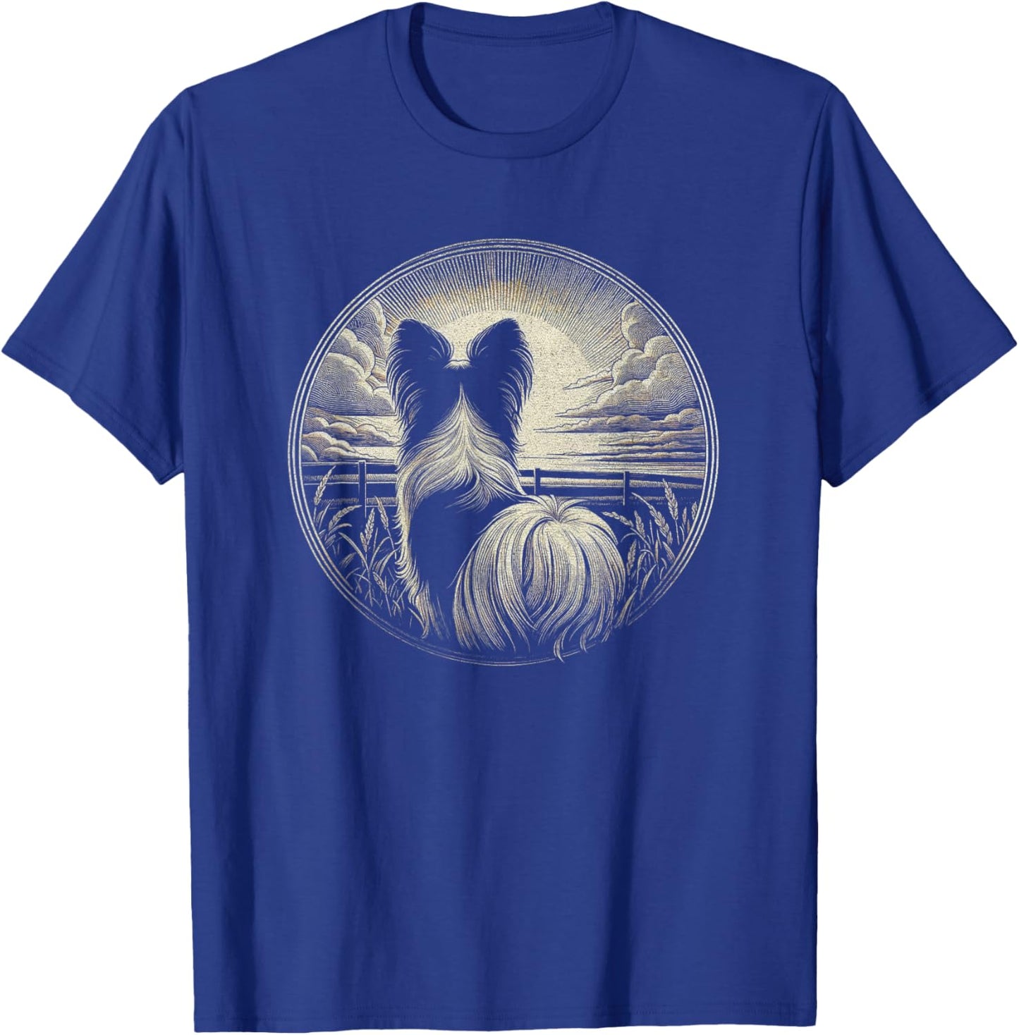 Vintage Papillon Dog Nature Scene Graphic Art Design T-Shirt - T-Shirt | Royal