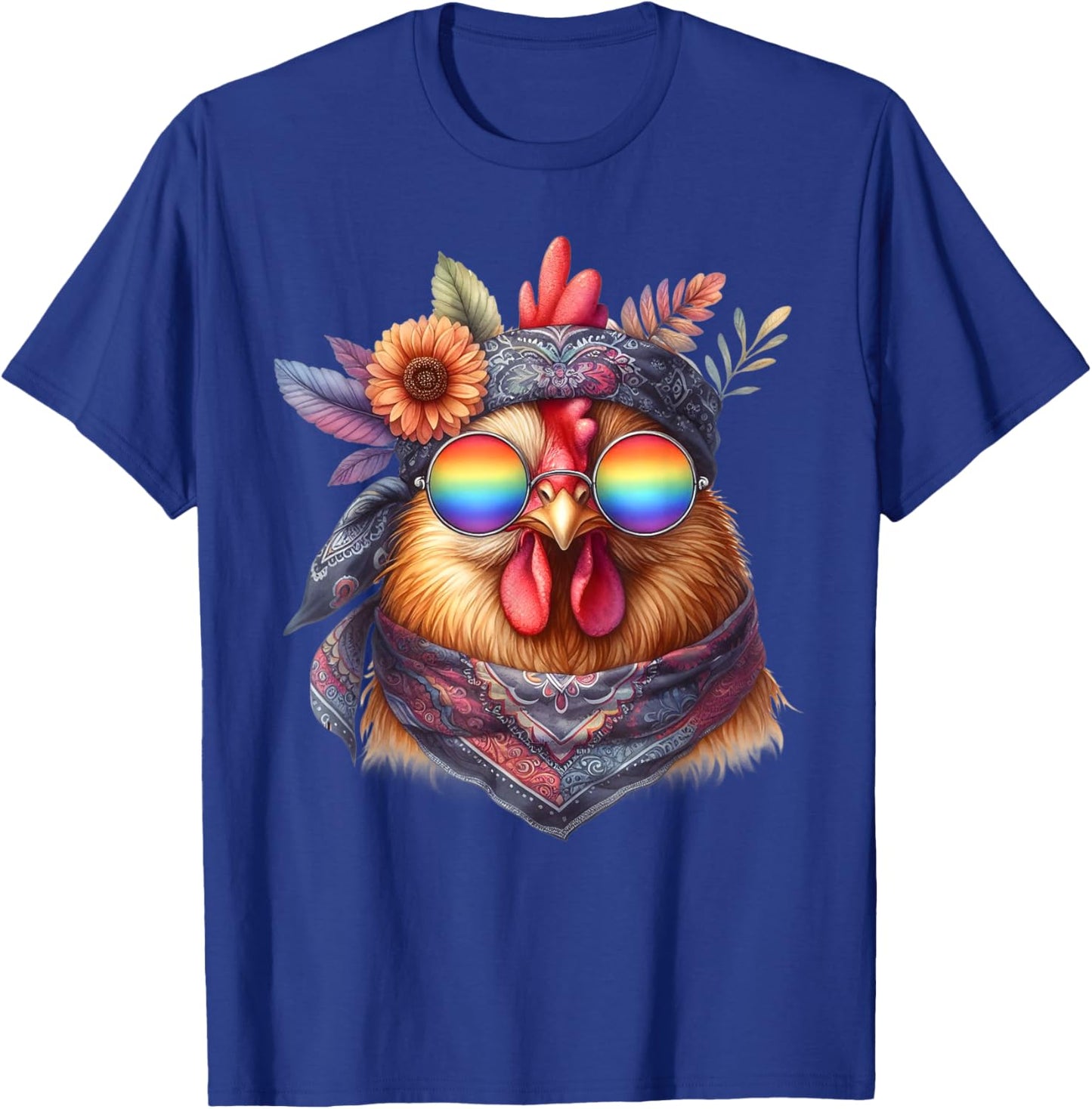Cute Hippie Chicken with Glasses and Bandana T-Shirt - T-Shirt | Royal