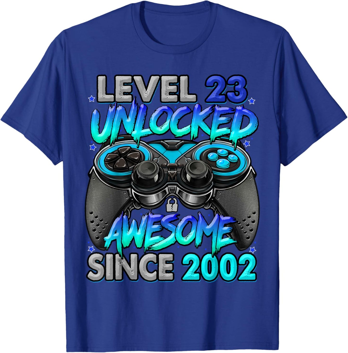 Level 23 Unlocked Awesome Since 2002 23rd Birthday Gaming T-Shirt - T-Shirt | Royal