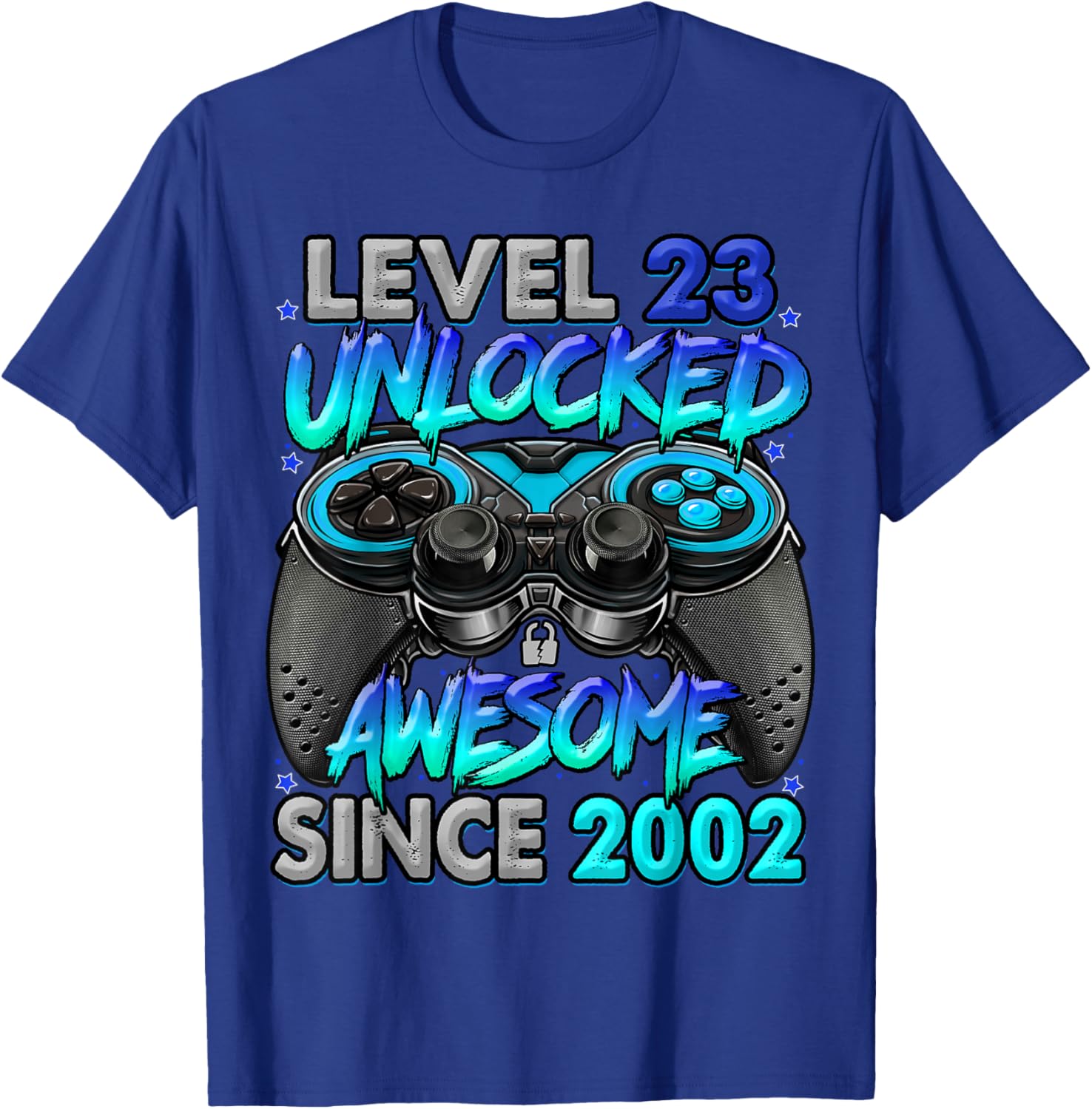 Level 23 Unlocked Awesome Since 2002 23rd Birthday Gaming T-Shirt - T-Shirt | Royal