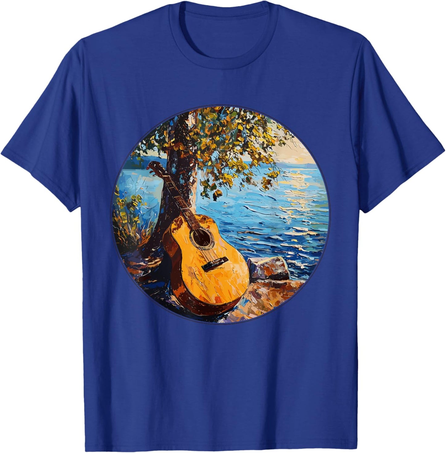 Acoustic Guitar By The Lake Guitarist T-Shirt - T-Shirt | Royal