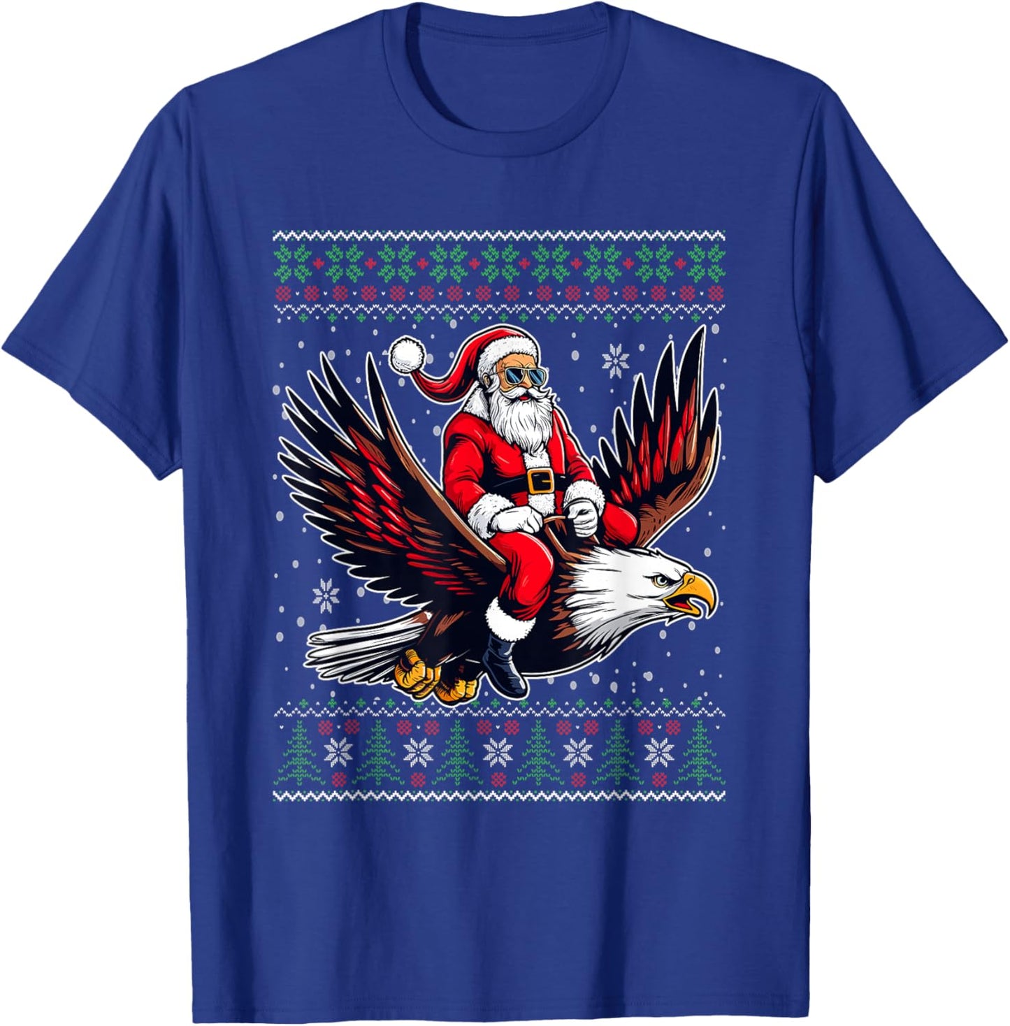 Christmas Santa Riding Eagle Ugly Christmas Sweater T-Shirt - T-Shirt | Royal