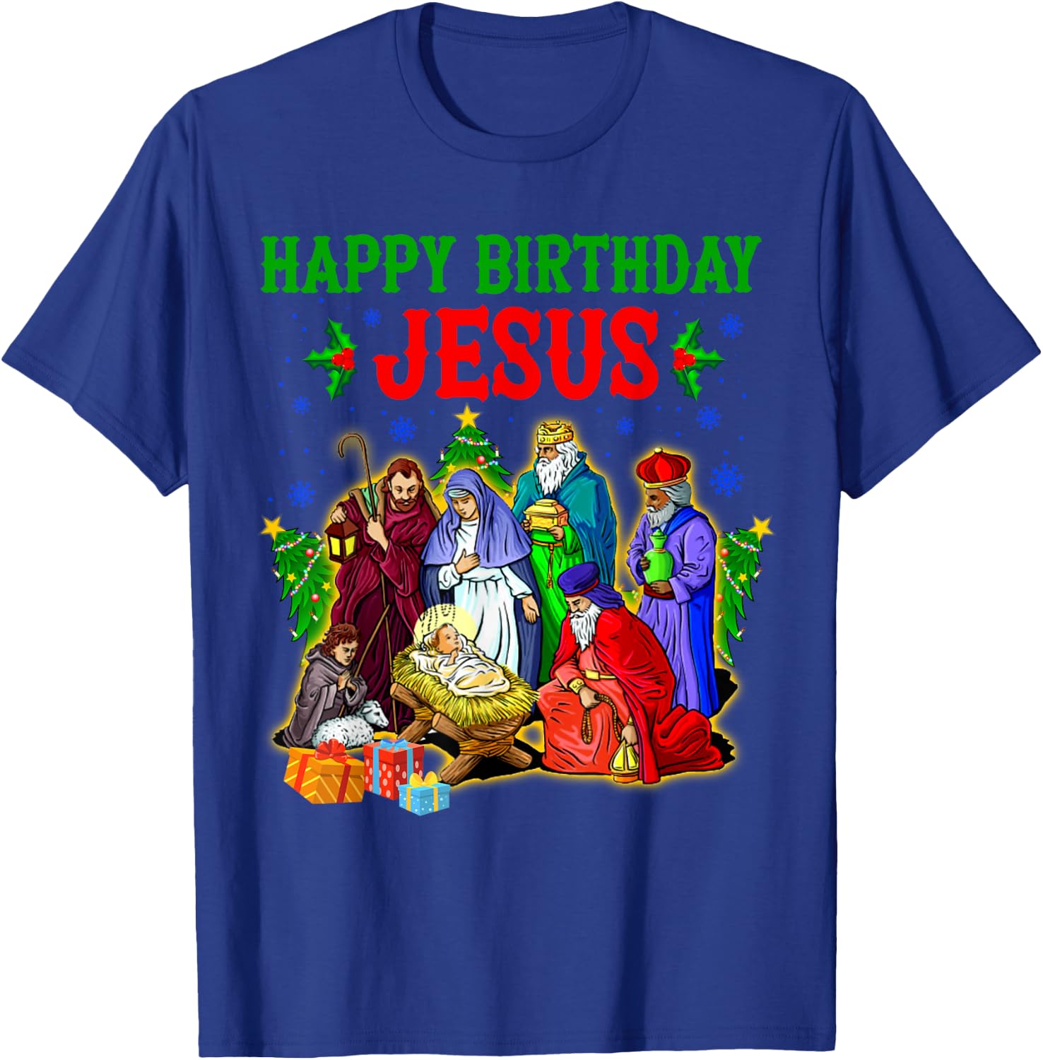 Merry Christmas Christian Happy Birthday Jesus Christ Xmas T-Shirt - T-Shirt | Royal