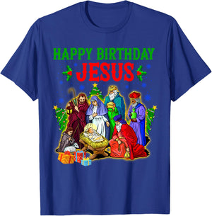 Merry Christmas Christian Happy Birthday Jesus Christ Xmas T-Shirt - T-Shirt | Royal