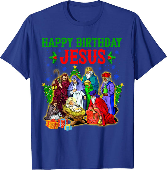 Merry Christmas Christian Happy Birthday Jesus Christ Xmas T-Shirt - T-Shirt | Royal