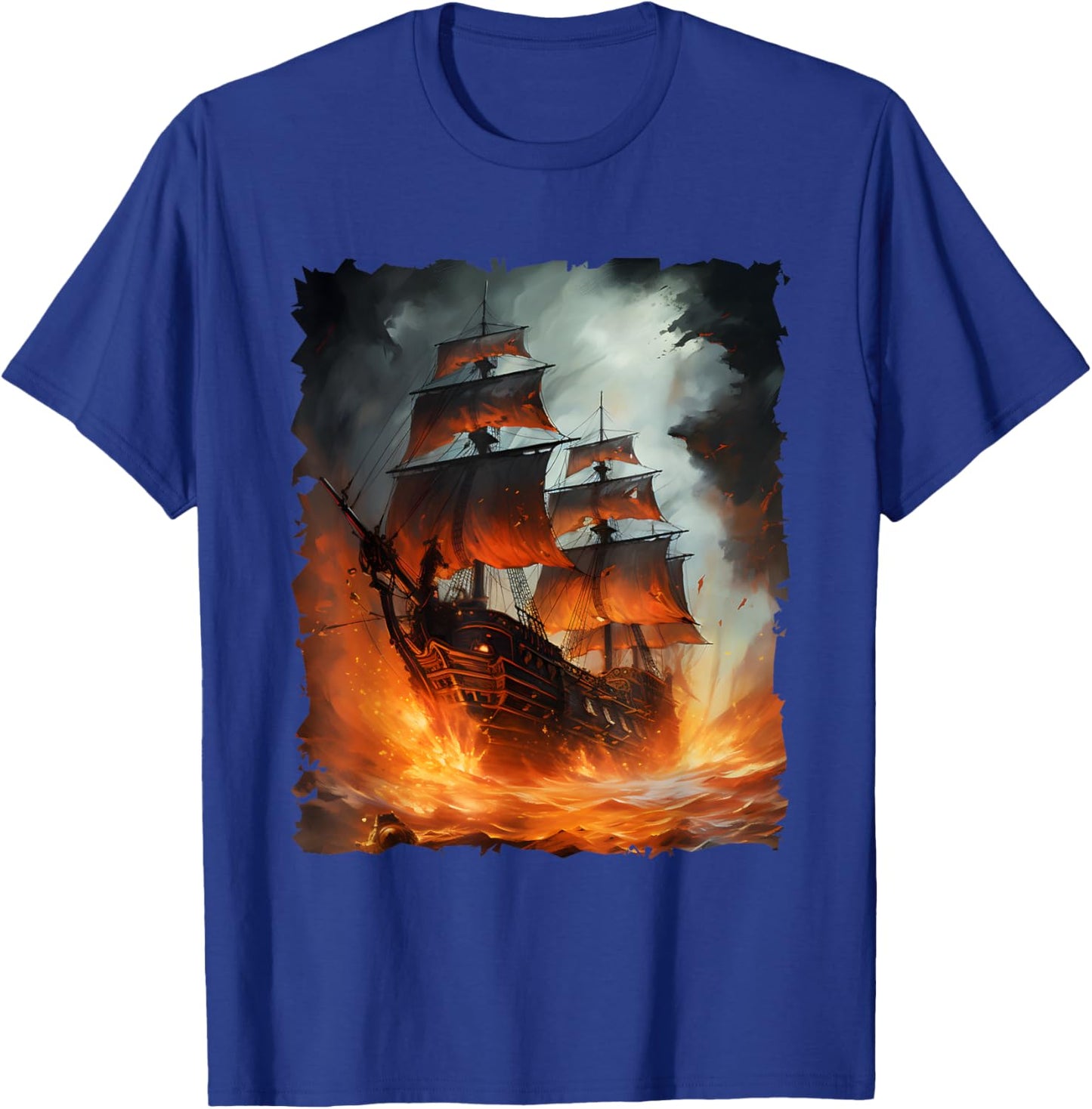 Colorful Pirate Ship Sailing Storm Ship Sails T-Shirt - T-Shirt | Royal