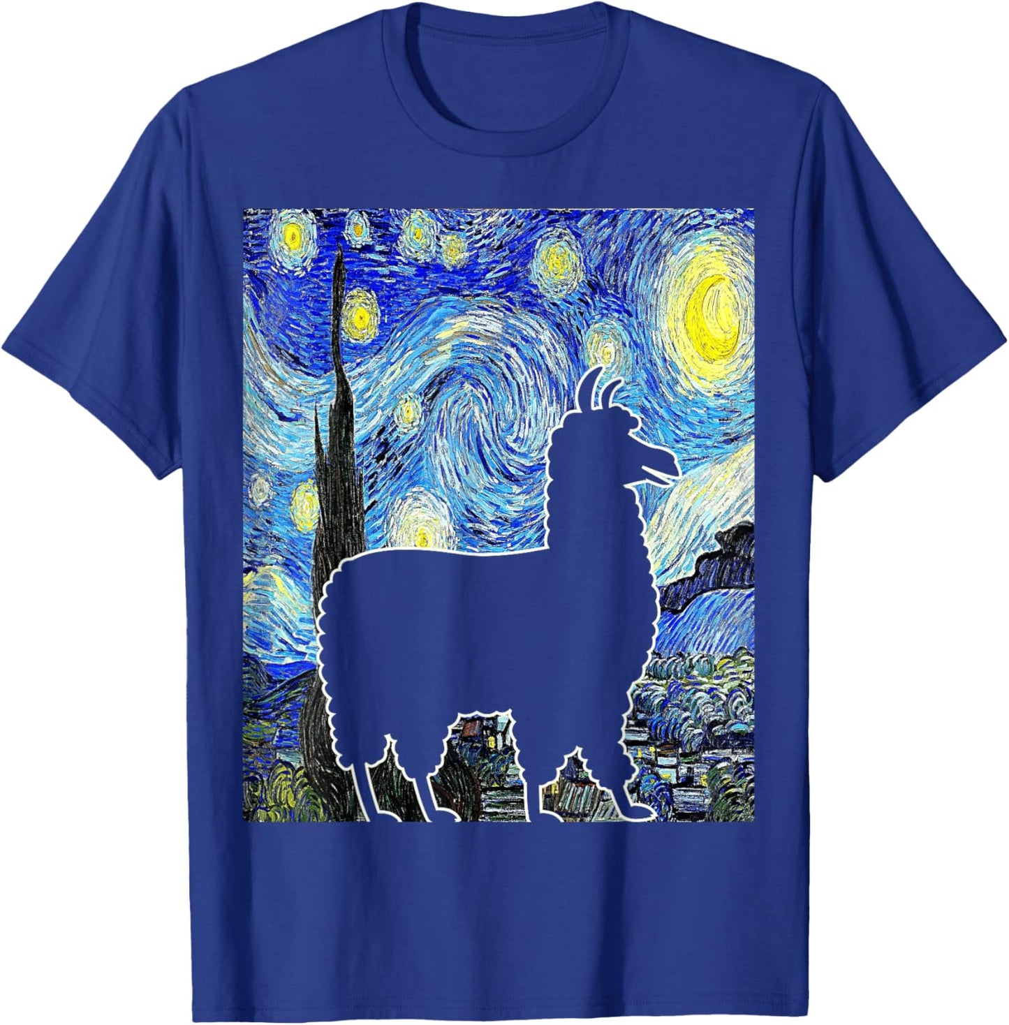Llama Starry Night Alpaca Van Gogh Llama Painting T-Shirt - T-Shirt | Royal
