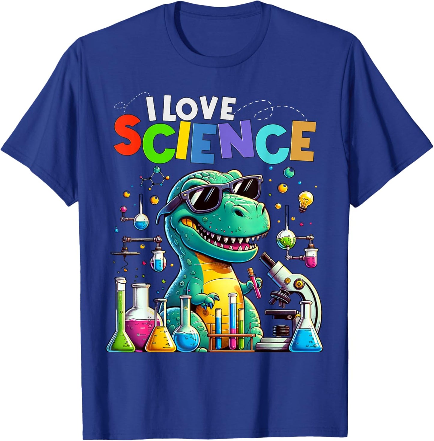 I Love Science Dinosaur T-rex Funny Kids Chemistry T-Shirt - T-Shirt | Royal