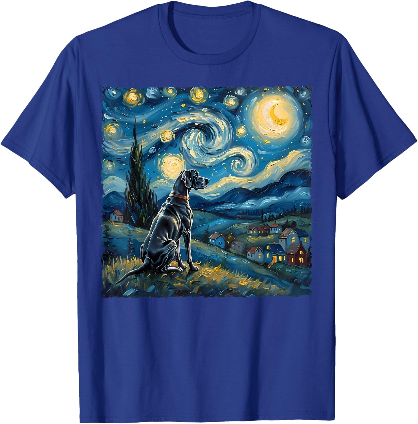 Great Dane Dog Lovers Starry Night Van Gogh Style Painting Women Girls Kids T-Shirt - T-Shirt | Royal