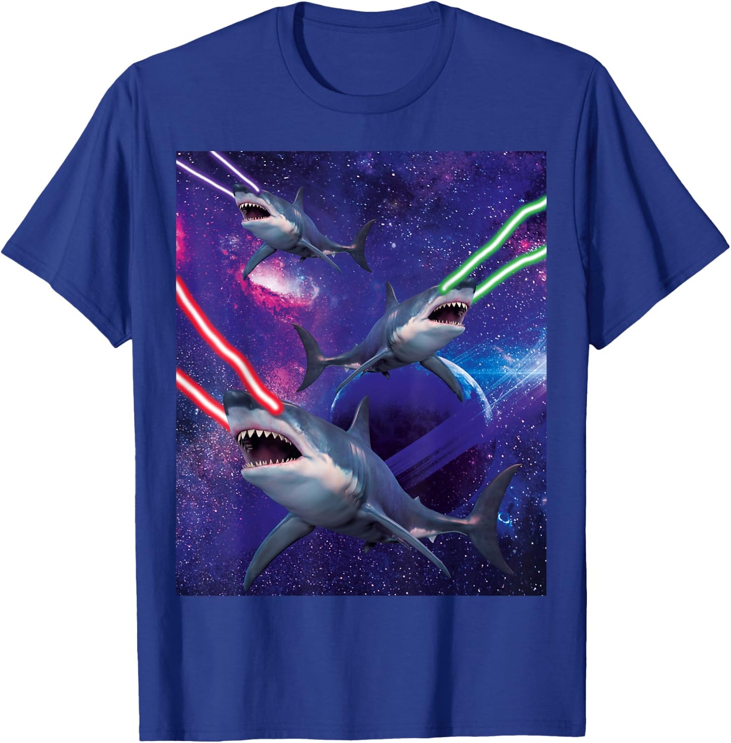 Galactic Space Sharks Attack With Lasers Funny Shark T-Shirt - T-Shirt | Royal