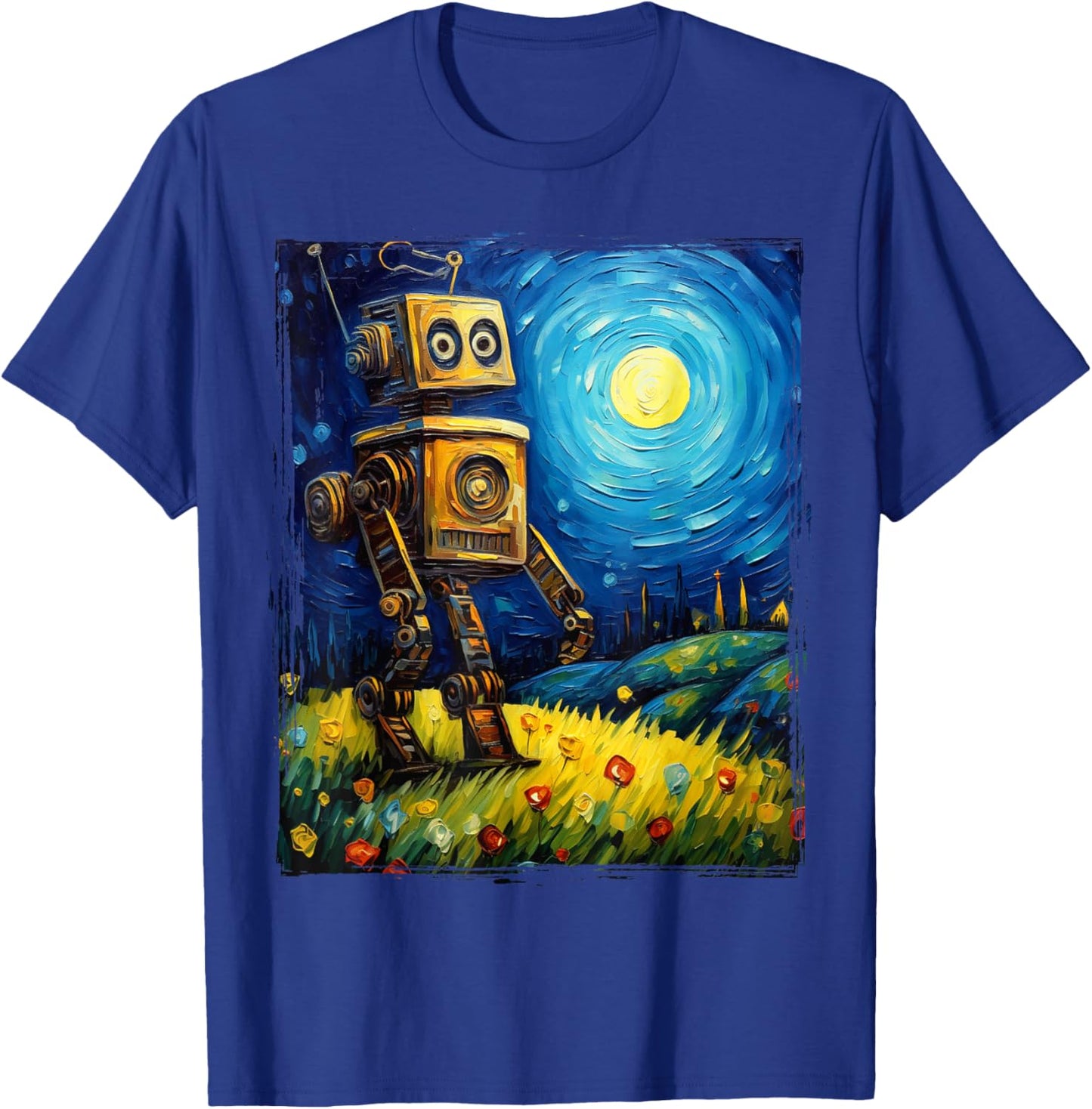 Vintage Robot Art Van Gogh Toy Robot Builder Robotics T-Shirt - T-Shirt | Royal