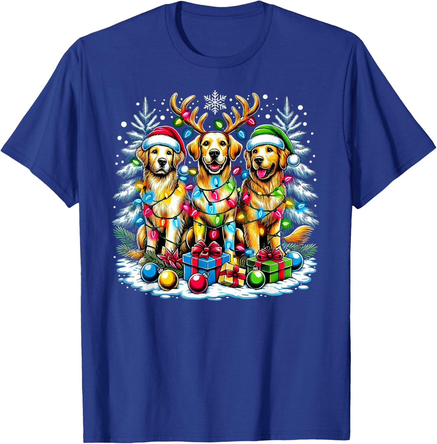 Golden Retriever Funny Christmas Dogs Santa Claus Hat Xmas T-Shirt - T-Shirt | Royal