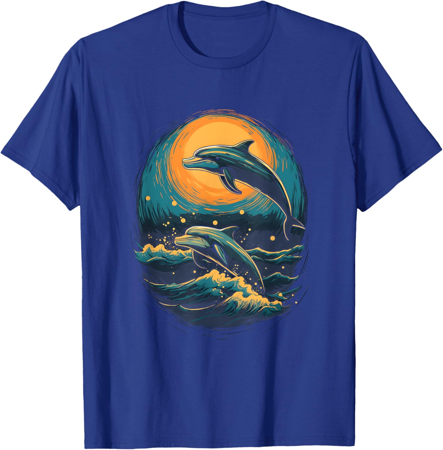 Dolphins At The Moon Parody 3 Dolphin Moon Ocean Life T-Shirt - T-Shirt | Royal