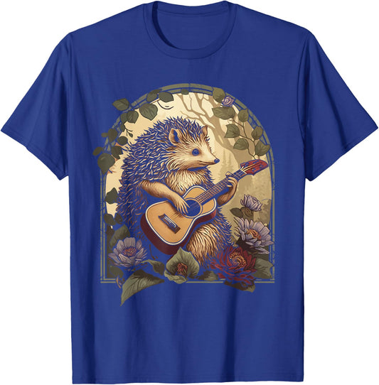 Cottagecore Aesthetic Hedgehog Acoustic Guitar, Women, Girls T-Shirt - T-Shirt | Royal