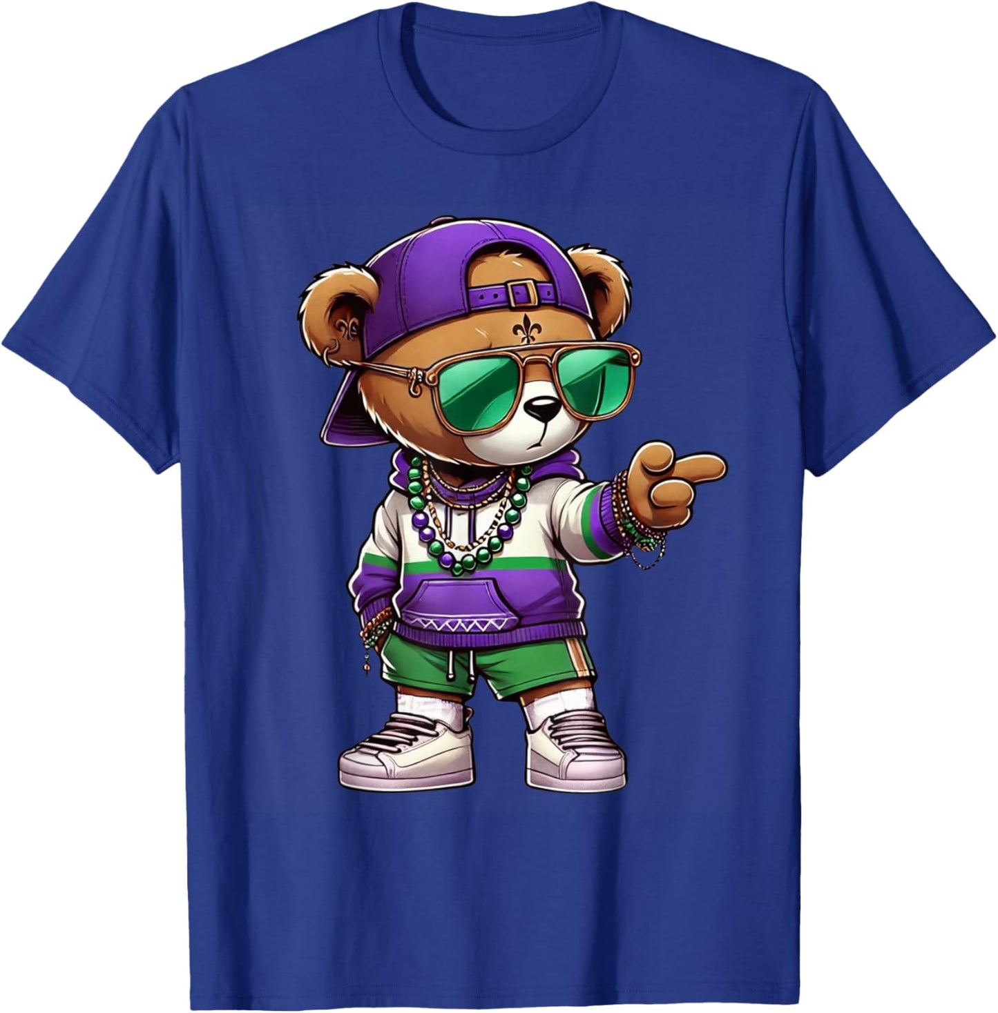 Mardi Gras Teddy Bear For Boys Men Hip Hop New Orleans T-Shirt - T-Shirt | Royal