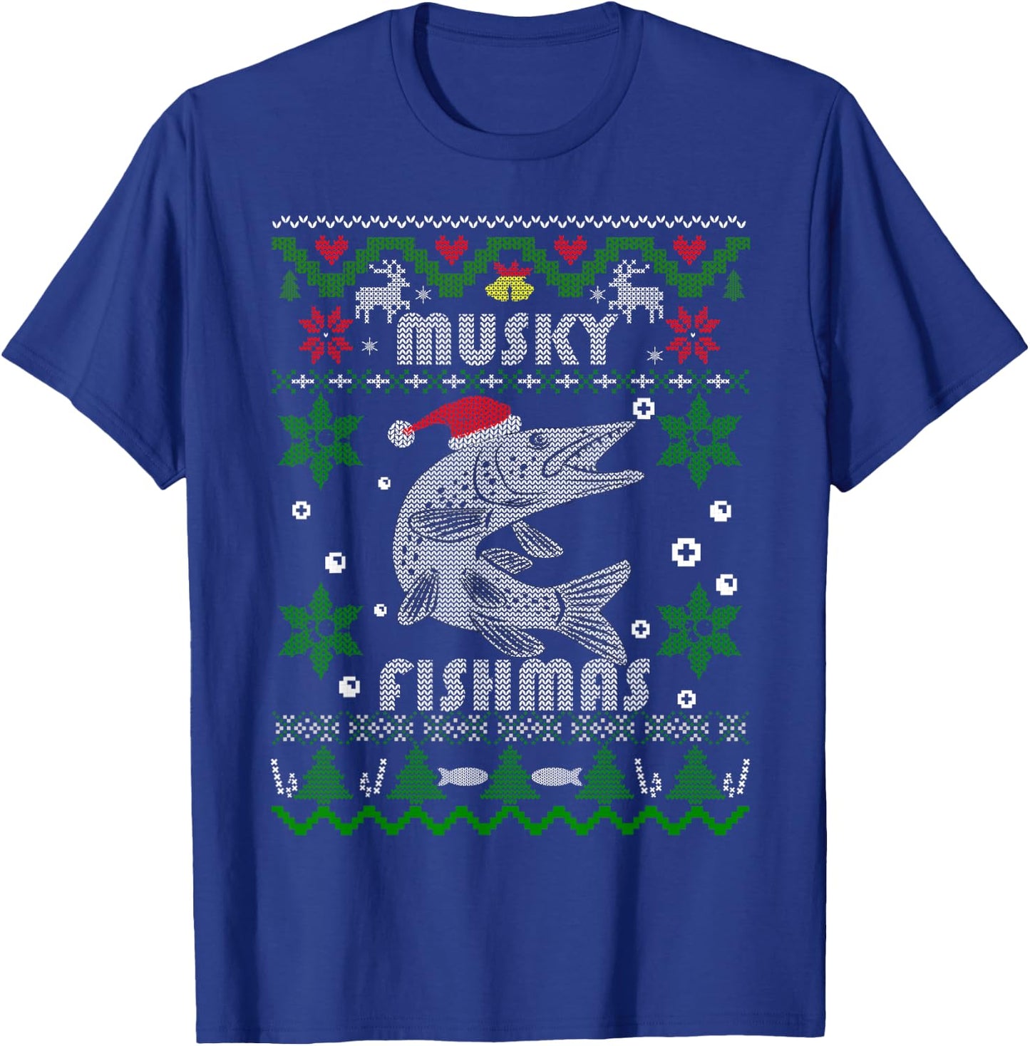 Muskie Angler Fishmas Musky Fishing Gifts Ugly Christmas T-Shirt - T-Shirt | Royal