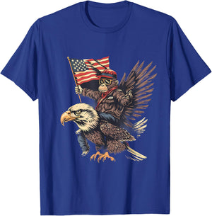 Funny Monkey Bald Eagle USA American Flag Fourth Of July Kids Men T-Shirt - T-Shirt | Royal
