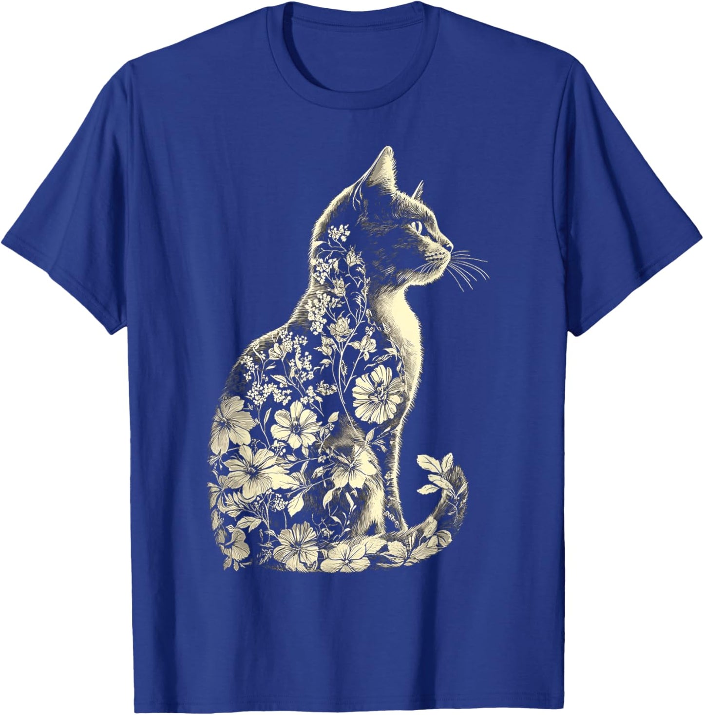 Chat Fleurs Abstrait Illustration Motif Animal Print Art Chat T-Shirt - T-Shirt | Royal