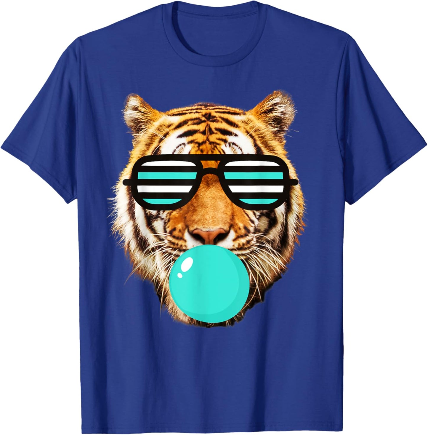 Turquoise bubble Gum tiger Stripe Cute Tiger with Sunglasses T-Shirt - T-Shirt | Royal