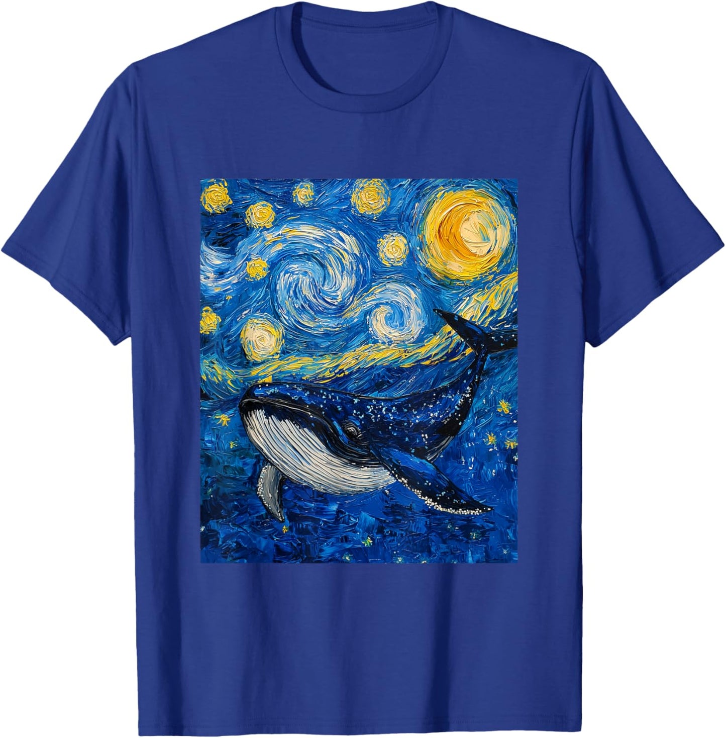 Whale Fish Van Gogh Style Starry Night Sea Graphic T-Shirt - T-Shirt | Royal