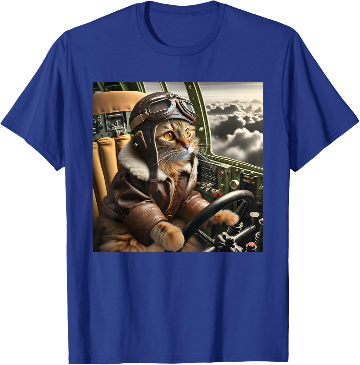 Vintage Cat Pilot - Cat pilots a cool fighter plane. T-Shirt - T-Shirt | Royal